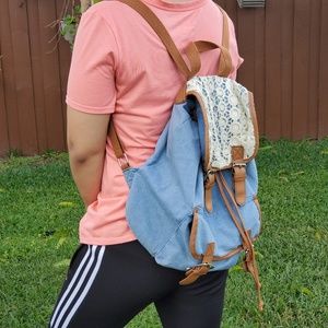 Charlotte Russe Blue Jean and crochet bookbag